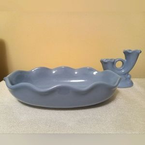 Vtg Abingdon Pottery Blue Console and Candlestick Holder